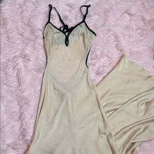 Fashion Nova Saisha Elegant Beige Slip Dress with Black Straps